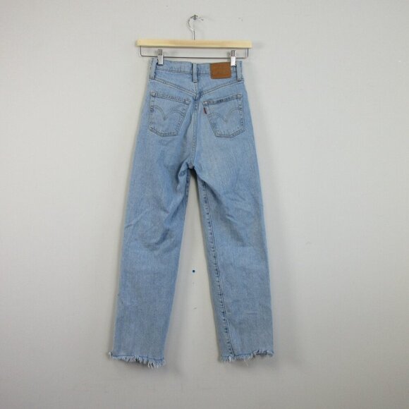 Levi's Ribcage Straight Women's Jeans 24 Blue Raw Hem Light Wash Denim Y2K 628 - Picture 2 of 14